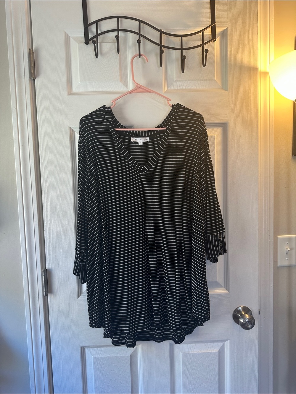 Jane and Delancey Black and White Striped V-Neck Tunic